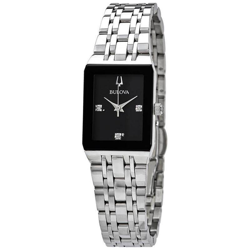海外代购BULOVA/宝路华女士石英表镶钻时标30米防水方形表盘