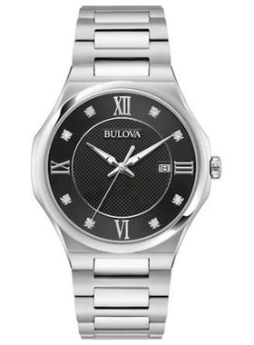 代购BULOVA宝路华男士腕表日期计时夜光石英钢带金属防水银色