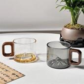 玻璃木柄小茶杯中式 观山迷你泡茶杯耐高温家用高级感喝水杯品茗杯