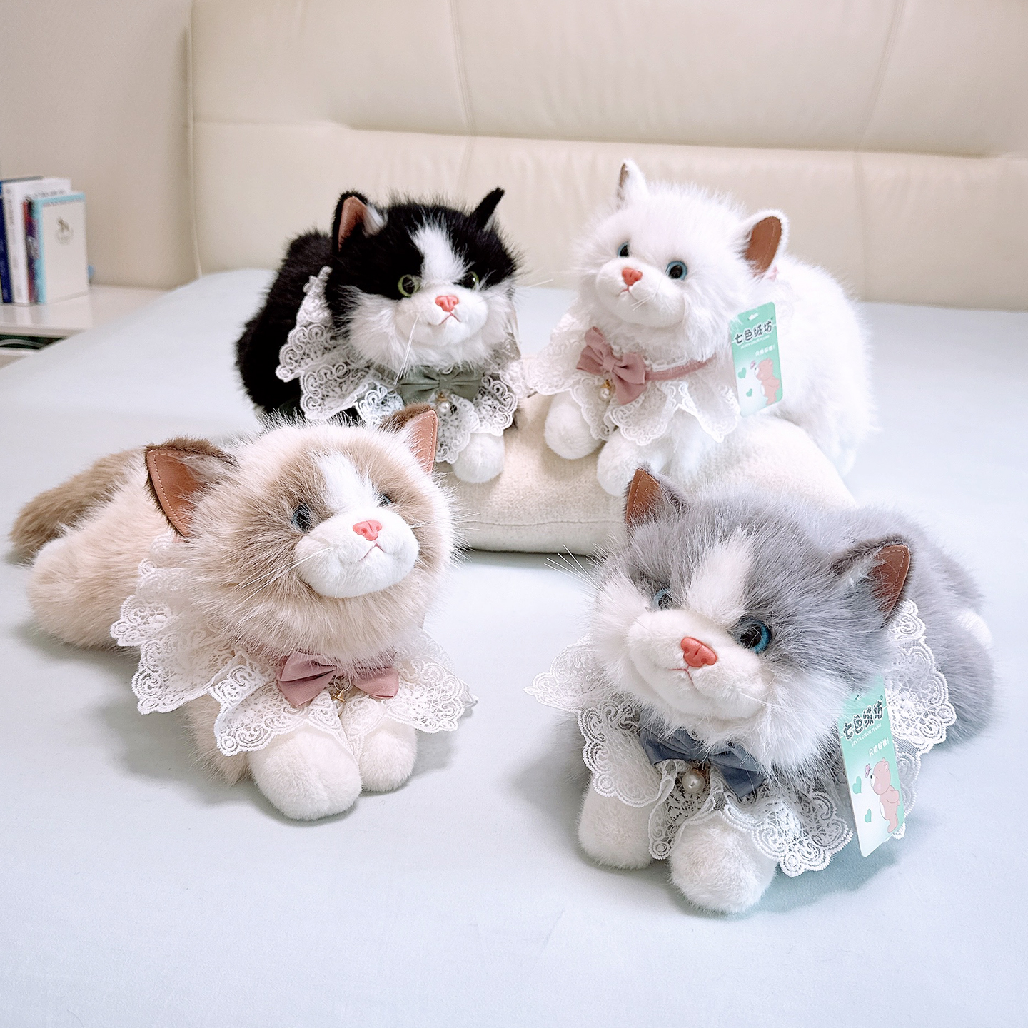 长毛仿真围兜猫有声音咪公仔毛绒玩具大号软体玩偶布娃娃儿童礼物