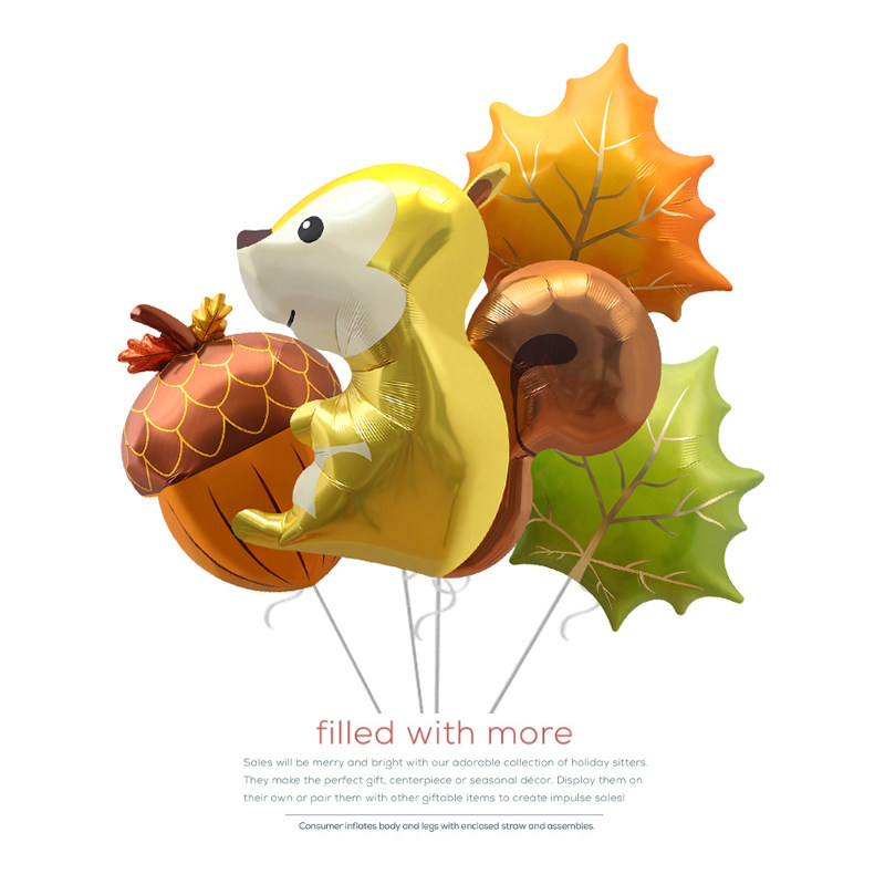橱窗装饰派对拍照玩具汽球大小松鼠卡通动物造型铝膜气球坚果南瓜