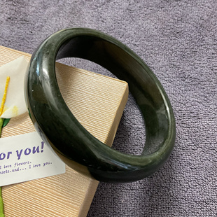 天然新疆和田玉青黄口塔青宽版轮胎手镯国风复古特价大漏