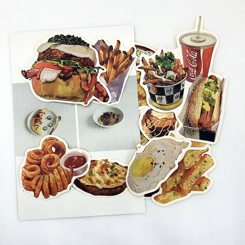 快餐美食物手帐本贴纸素材包 套装可乐汉堡薯条ins插画日记装饰