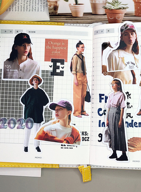 爽朗率真杂志风女孩手帐本贴纸包 素材套装人物日常小清新装饰ins