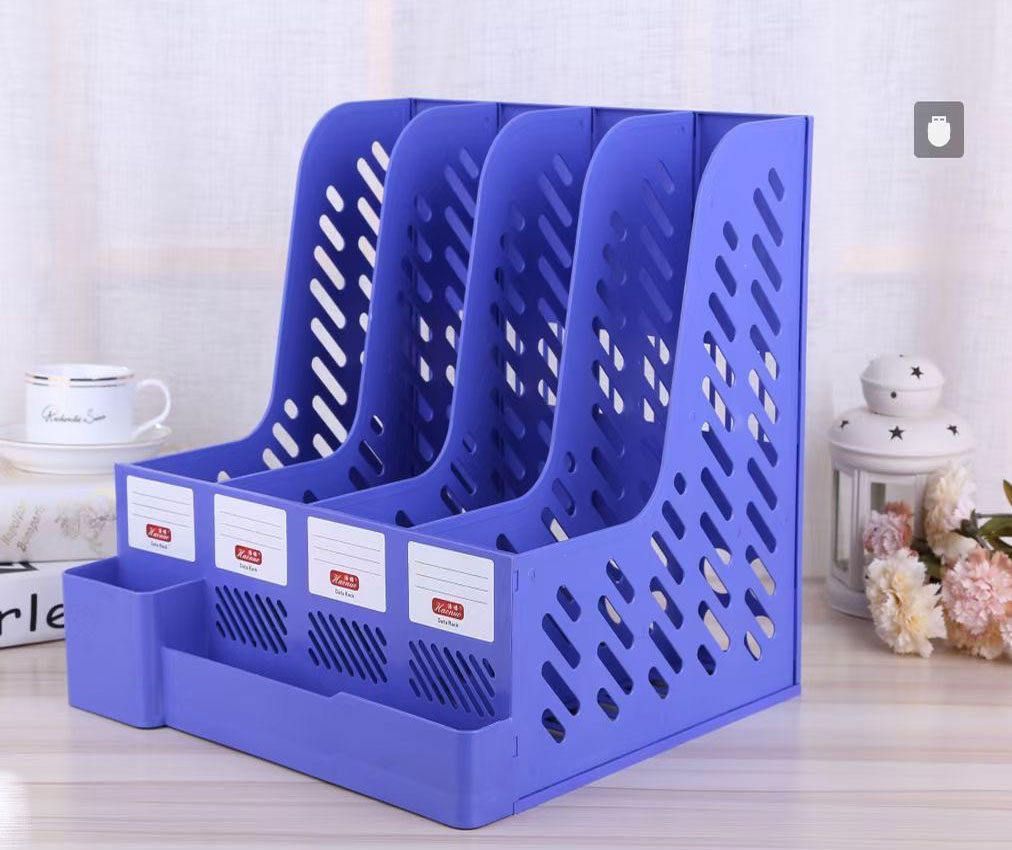 사무용품 문구류 A4 크리에이티브 데스크탑 플라스틱 4그리드 파일 랙[펜 홀더 포함] 파일 랙 파일 프레임 파일 컬럼