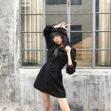 百搭短款 连衣裙女潮 学生泡泡袖 经典 春秋2019新款 海军领水手风长袖