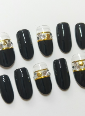 黑色系成品美甲定做假指甲贴片