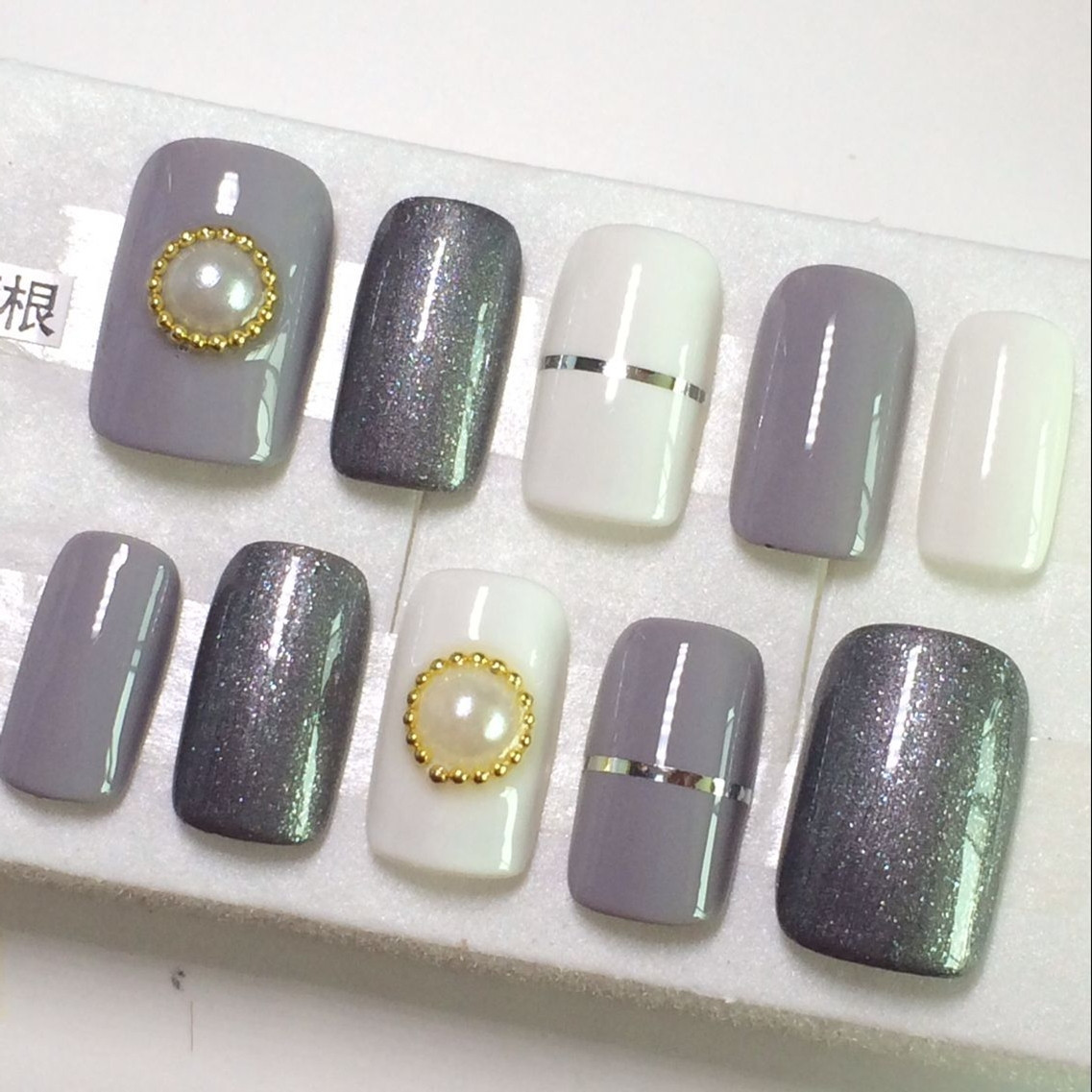 手工定制光疗灰甲贴珍珠奶奶灰