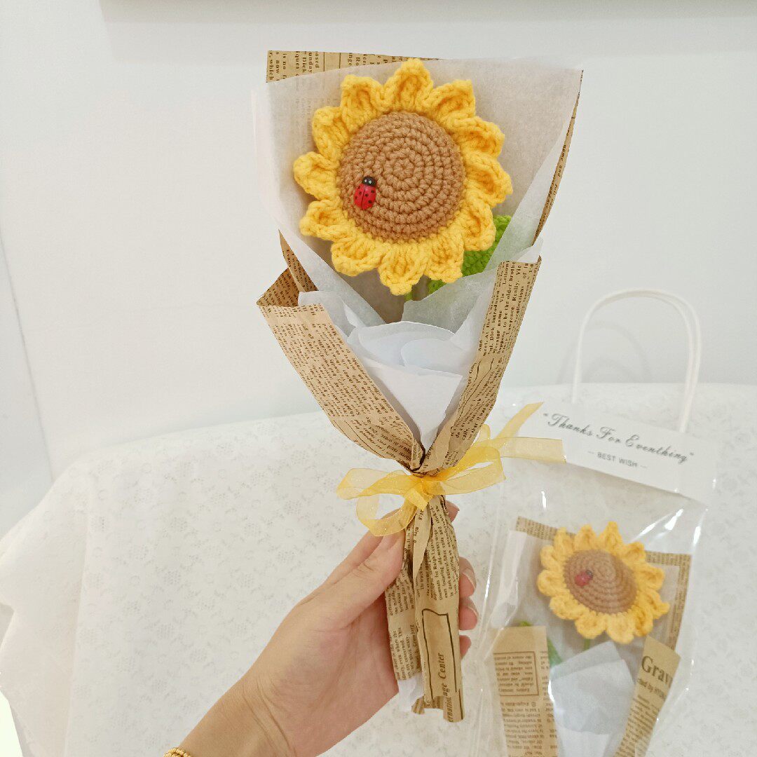 成品向日葵假花朵材料包手工diy毛线钩针编织教师节礼物送单只