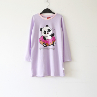 澳好牌女儿童长袖 连衣裙甜甜圈guo猫图T恤裙家居睡裙直筒夏圆领裙