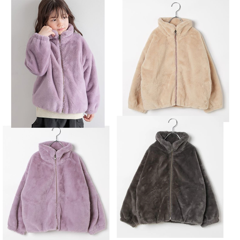 日单女童仿貂毛绒拉链外套上衣