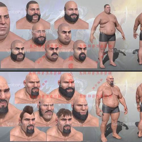 TL游戏模型男性裸模头发脸老人小孩矮人壮男基础人体3Dmax模型