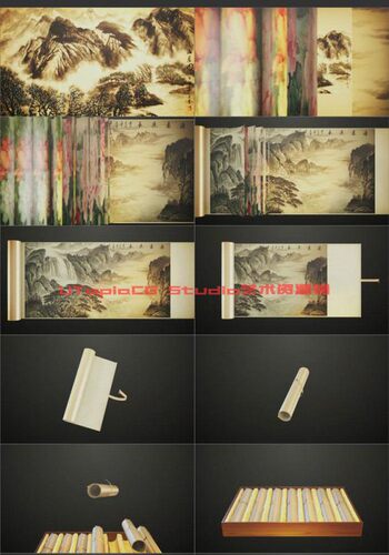 卷轴翻动动画3damx模型 适用于专题片、宣传片。可修改贴图