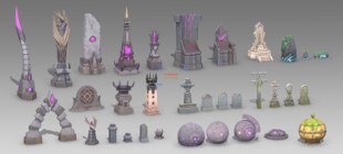 Zenonia卡通风格化场景雕塑.石像.石碑.Sculpture.资产3D模型文件