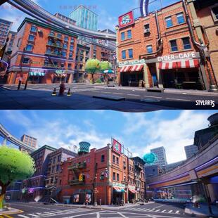 UE5虚幻Stylized Sci-Fi Modern City风格化科幻现代城市街道场景