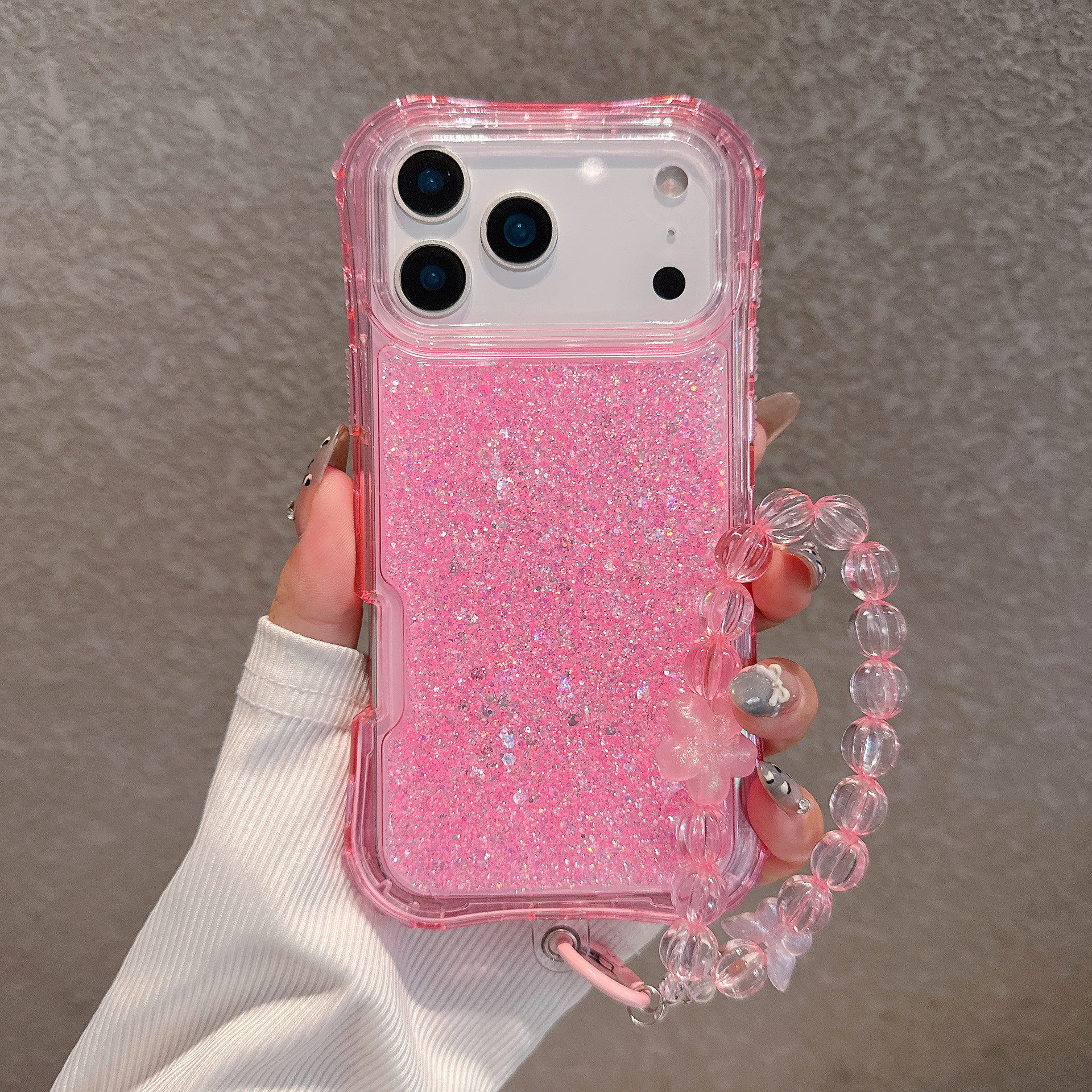 欧美滴胶亮彩闪片三合一手机壳适用苹果17promax软胶全包防摔iPhone16plus气囊外壳15/14软套配挂绳13女款