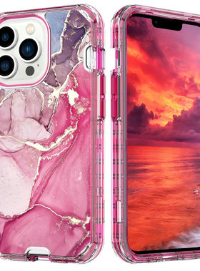 加厚防摔17铠甲手机壳16pm适用苹果15promax全包三合一iPhone14plus个性大理石纹硅胶硬壳13外壳11双面保护套