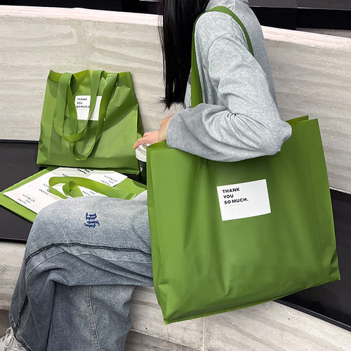 抹茶绿肩背袋磨砂塑料手提袋女装店装衣服袋子加厚手提袋定制logo