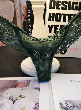 性感内裤女丁字裤 蕾丝边小清新透明骚透视诱惑低腰时尚女士T裤衩