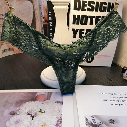 性感内裤女丁字裤 蕾丝边小清新透明骚透视诱惑低腰时尚女士T裤衩