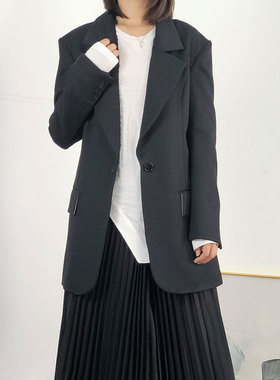 MACQNF休闲大码时尚气质秋冬开衫MQ 59252羊毛黑色西装外套女垫肩