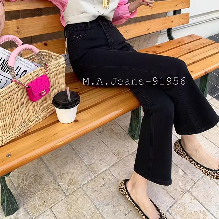 MA牛仔裤女91956春款黑色显瘦喇叭裤四面弹九分修身微喇裤小个子
