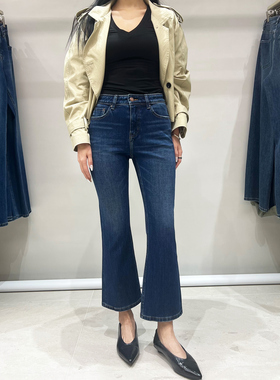 MA牛仔裤女2025秋季新款91056-1高腰显瘦四面弹九分蓝色微喇裤