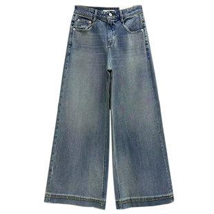 MA牛仔裤女91192-1复古高腰宽松十分裤四面弹蓝色小个子阔腿裤春