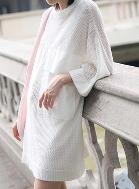 MACQNF春夏新款宽松大码缕空针织上衣女91011慵懒套头中袖薄款MQ