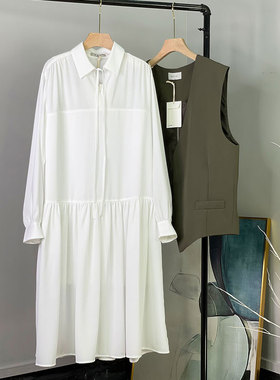 WUZHI新款77209长袖宽松百搭气质雪纺中长款套头大码重工连衣裙女