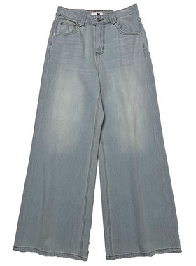 MA牛仔裤女97330复古高腰宽松十分裤垂感直筒浅蓝慵懒风阔腿裤