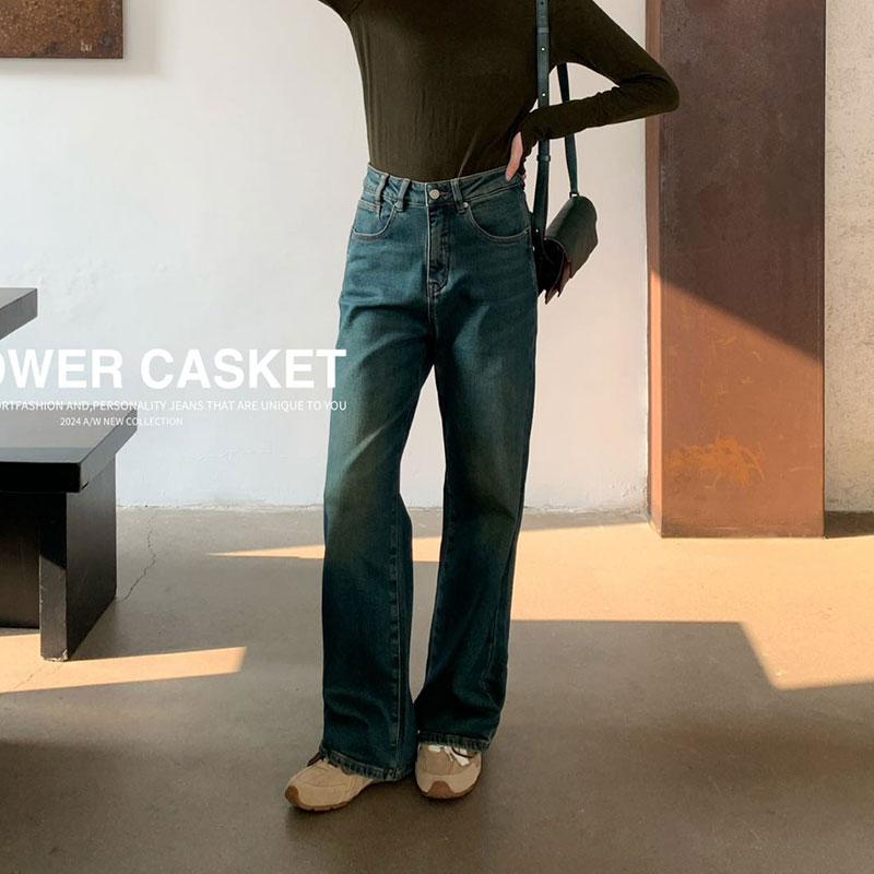 花匣子加绒2024牛仔直筒裤长裤