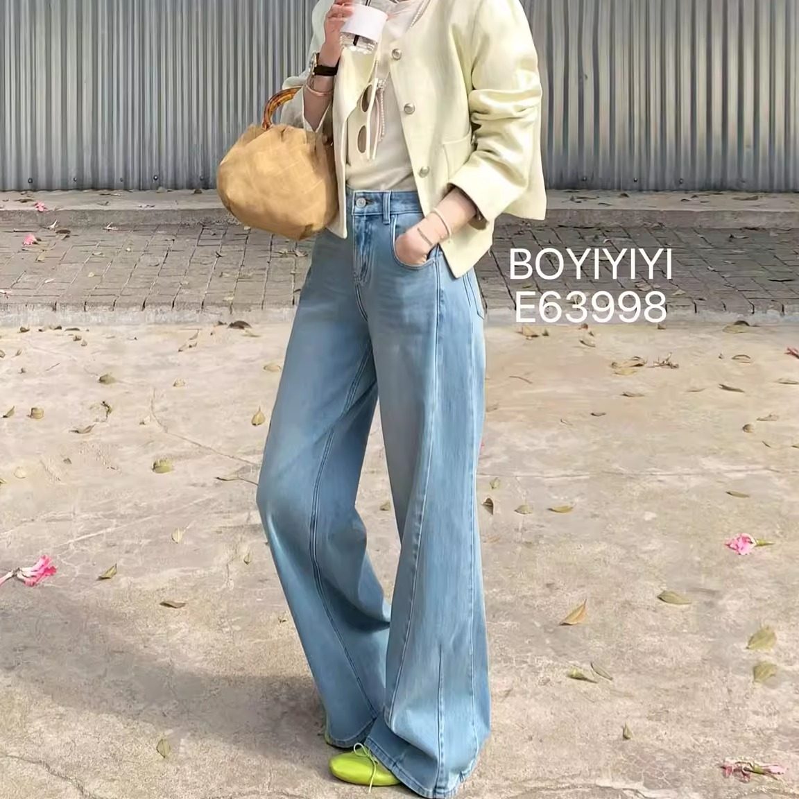 BOYIYIYI高腰阔腿牛仔裤女春三衣63998四面弹显瘦百搭蓝色拖地裤,女装/女士精品,牛仔裤,淘宝优惠券,粉丝福利购,淘宝优惠卷