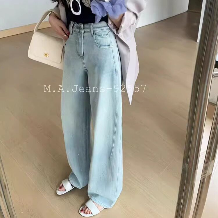 MA牛仔裤92557春款高腰显瘦直筒裤四面弹垂感贴钻慵懒阔腿裤女