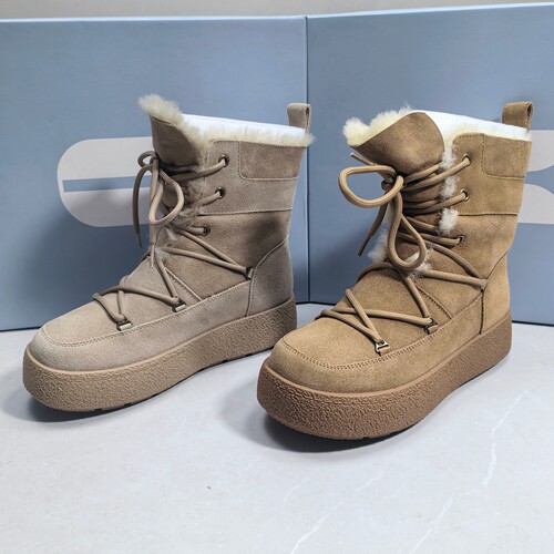 康莉女厚底加绒防滑雪地靴半羊毛