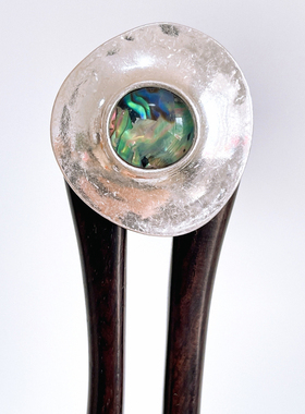 DURIAN ACC原创设计民族风鲍片银色盘装饰黑檀木双齿发簪盘发簪子