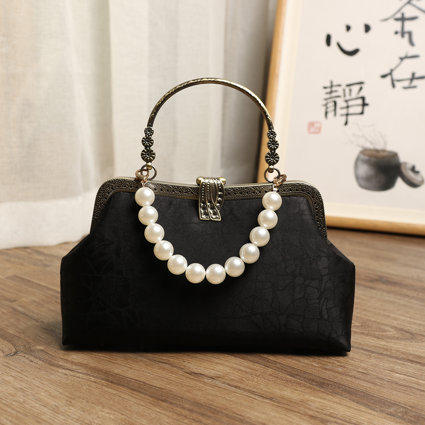 复古中风手提包女搭配穿旗袍的包中式民国风小包包丝绸晚宴礼服包