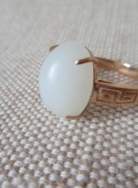 籽料细腻蛋面k金指环新疆和田玉