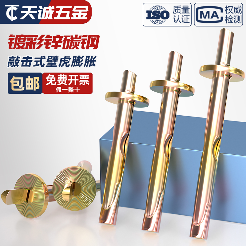 彩锌插片壁虎膨胀螺丝敲击式膨胀钉水泥墙快速打入式膨胀螺栓6mm