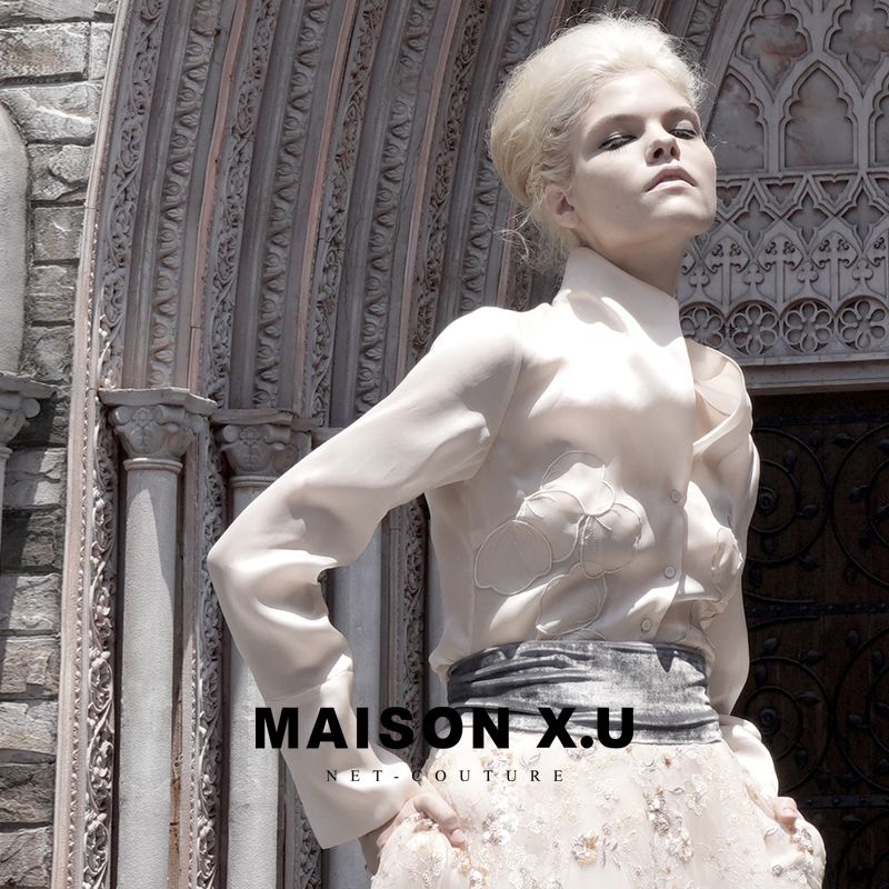 手缝绣MAISONX.U法式立领衬衣秋