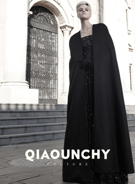 新年特供 QIAOUNCHY俏云曦 | 黑色双面呢羊毛长披肩外套秋冬女装