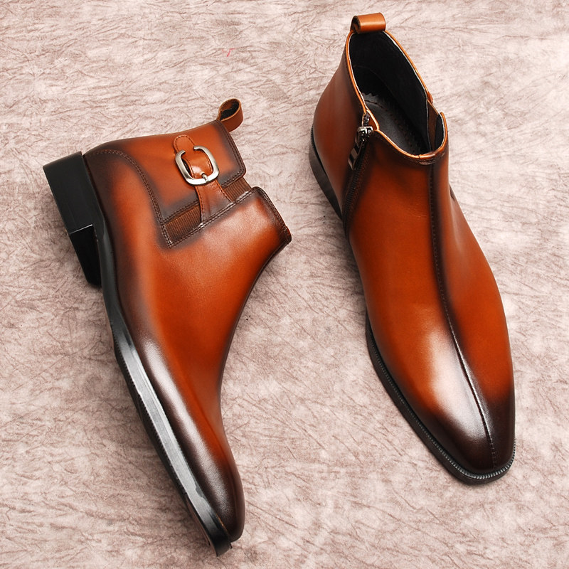 意大利複古男靴 英倫方頭高幫皮鞋切爾西靴男短靴固特異手工靴子在類目 流行男鞋, 靴子, 切爾西靴中 - 來自Buy2taobao.com提供專業的淘寶代購服務