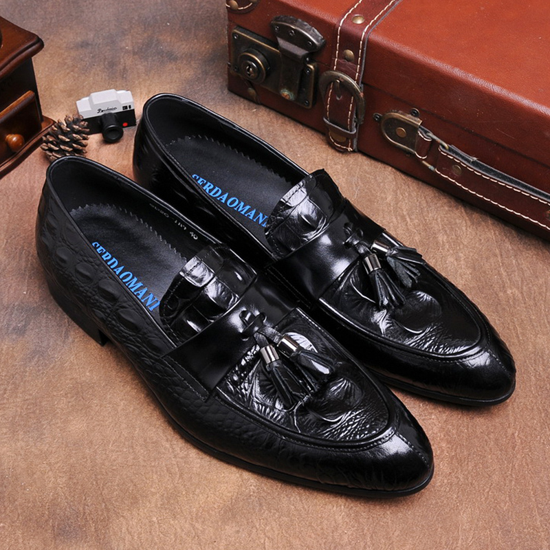 乐福鞋尖头英伦男一脚蹬流苏皮鞋