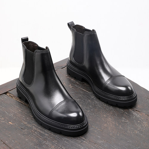 英伦厚底三接头手工切尔西靴