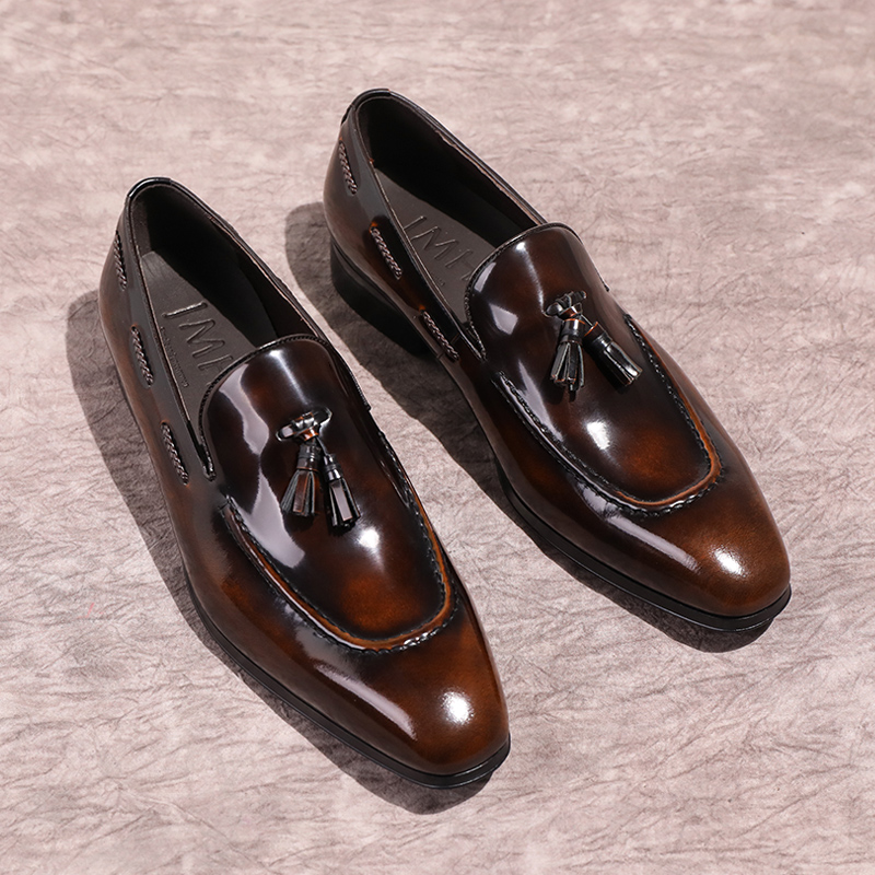 亮面一脚蹬流苏乐福鞋男