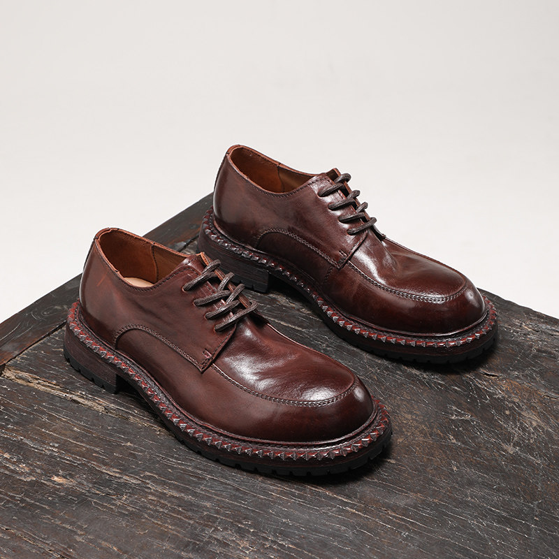 真皮底马皮复古商务德比鞋