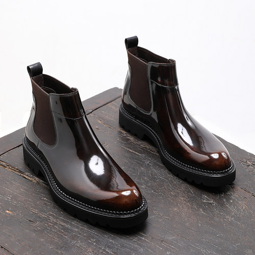 英伦风亮皮厚底切尔西踝靴