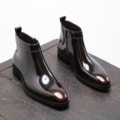 英伦风正装亮皮拉链切尔西靴