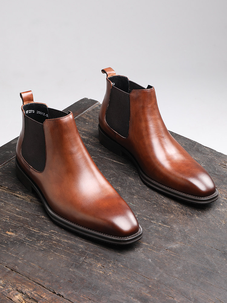 ITALIAN VINTAGE HANDMADE BUSINESS BOOTS BRITISH SQUARE SCALP BOOTS GENUINE LEATHER HIGH-TOP DRESS SHOES CHELSEA BOOTS MEN