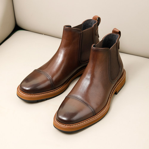 真皮英伦三接头切尔西靴